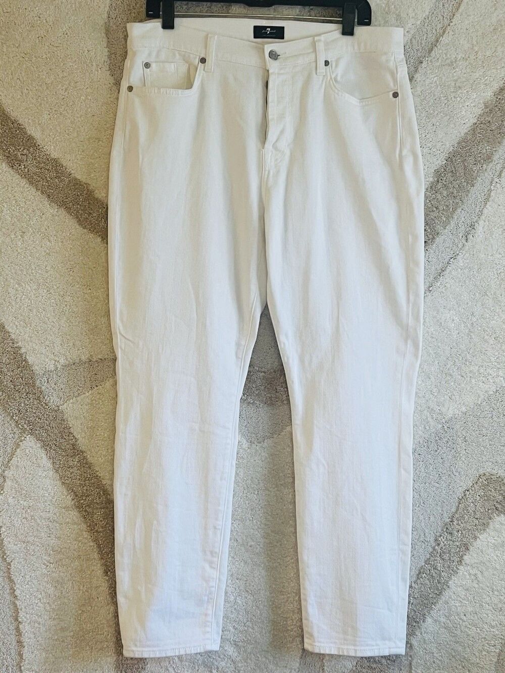 7 For All Mankind Josefina White Boyfriend Jeans Button Fly Crop 31 EUC Capsule